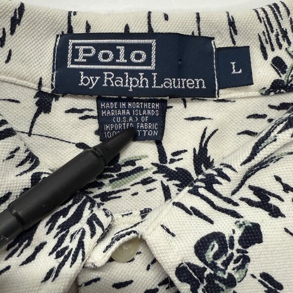 Polo Ralph Lauren Hawaiian Camp Polo Shirt Mens Large White Palm Trees AOP - Picture 6 of 9